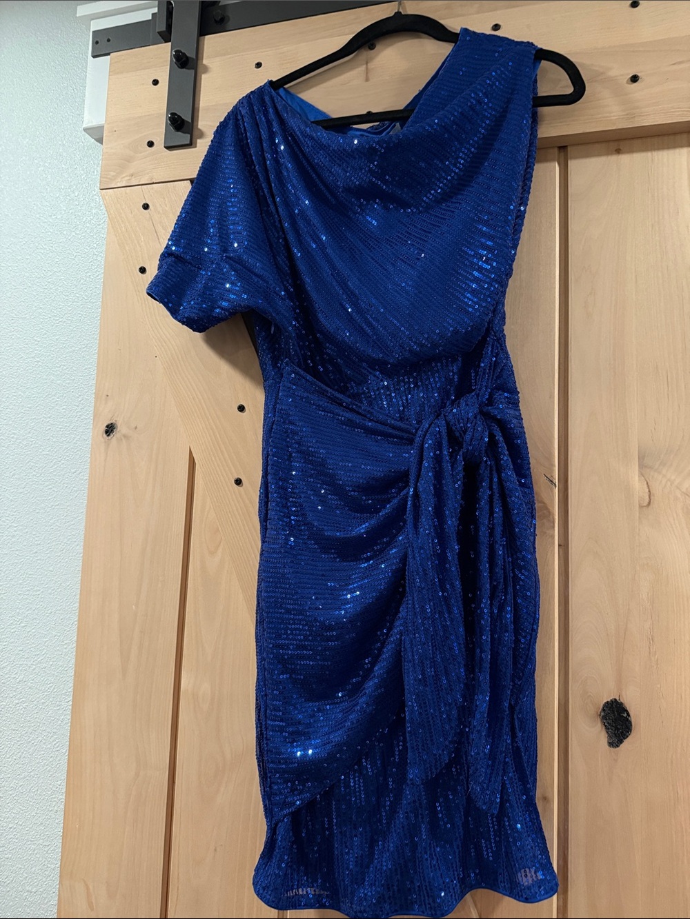 Grace Karin Royal Blue One-Shoulder Sequin Draped Dress